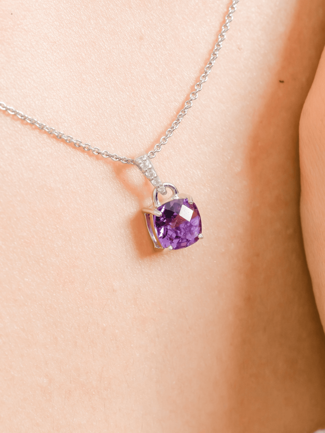 Felicia Necklace (Amethyst) - Rhodium Plated