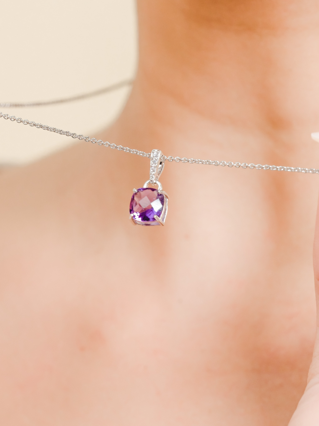 Felicia Necklace (Amethyst) - Rhodium Plated