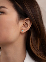 Load image into Gallery viewer, Emerald Oval Halo Platinum Earrings
