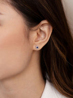Load image into Gallery viewer, Blue Sapphire Filigree Halo Platinum Earrings
