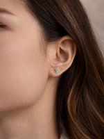 Load image into Gallery viewer, Emerald Pear Halo 18K Yellow Gold Earrings

