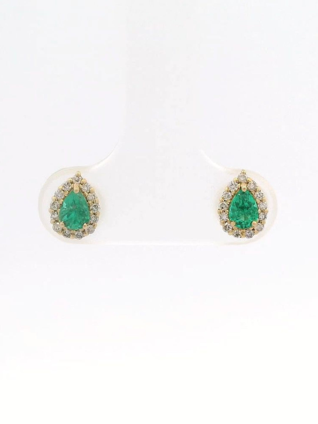 Emerald Pear Halo 18K Yellow Gold Earrings