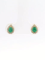 Load image into Gallery viewer, Emerald Pear Halo 18K Yellow Gold Earrings
