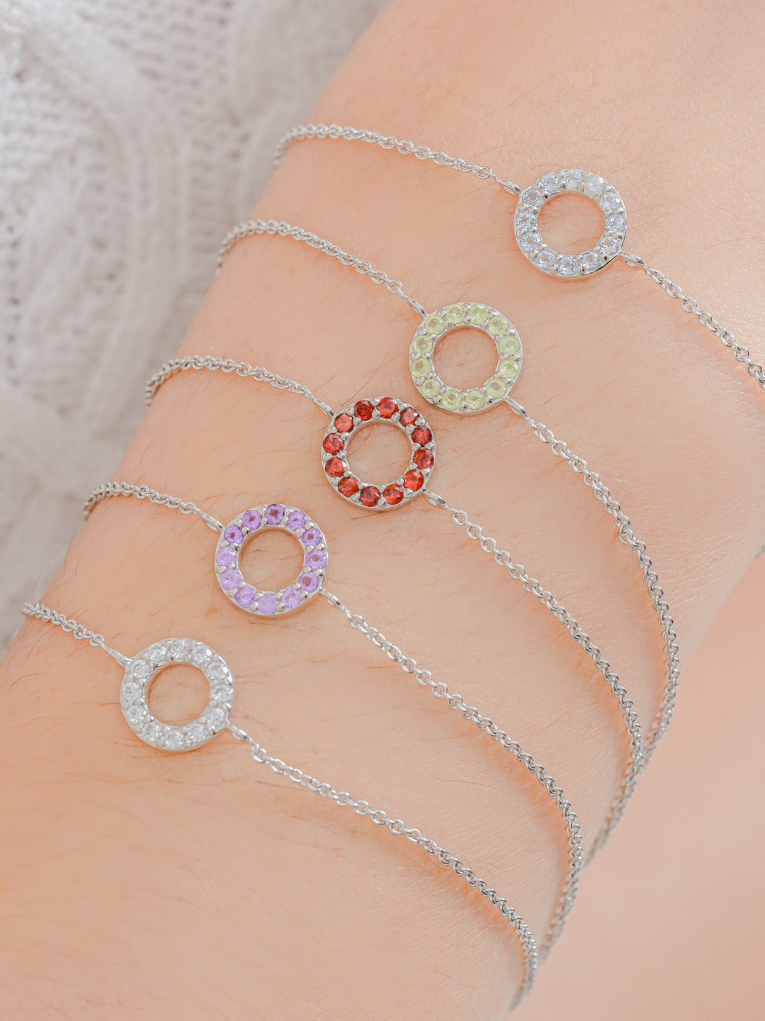 Fiona Bracelet (Garnet) - Rhodium Plated