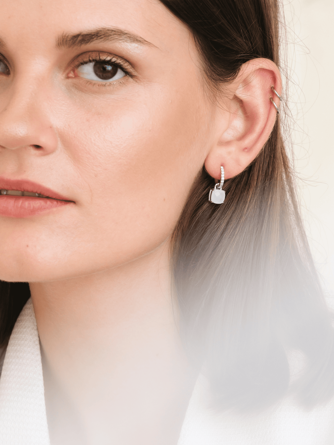 Wylie Earrings (Moonstone) - Rhodium Plated