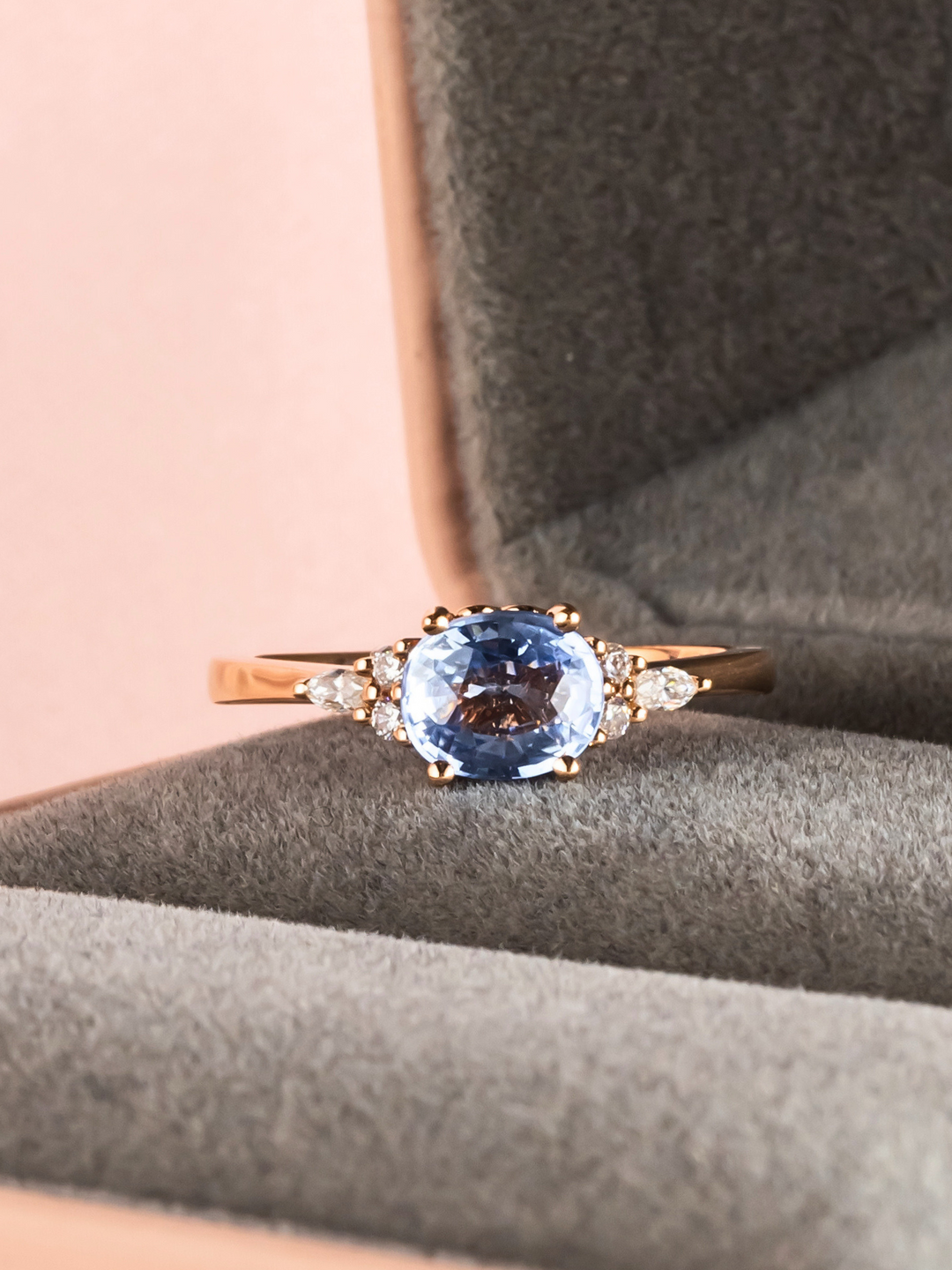 Tiara Ring - Blue Sapphire & Moissanite - 18K Rose Gold