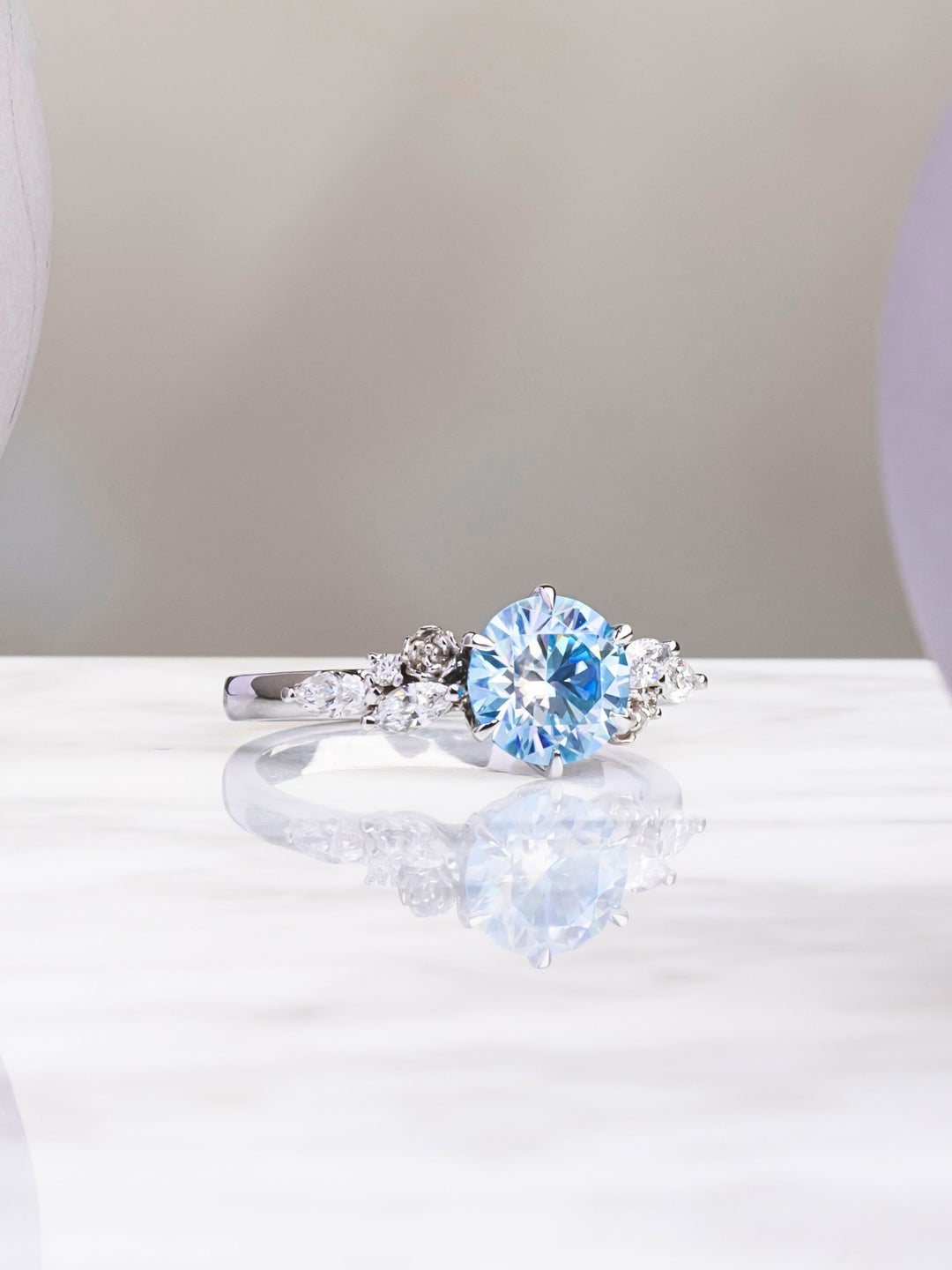 Bel Ring - Blue Moissanite - 14k White Gold