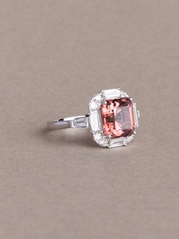 Rosaline Ring - 3.943 CT Tourmaline & Lab Diamond - 18K White Gold
