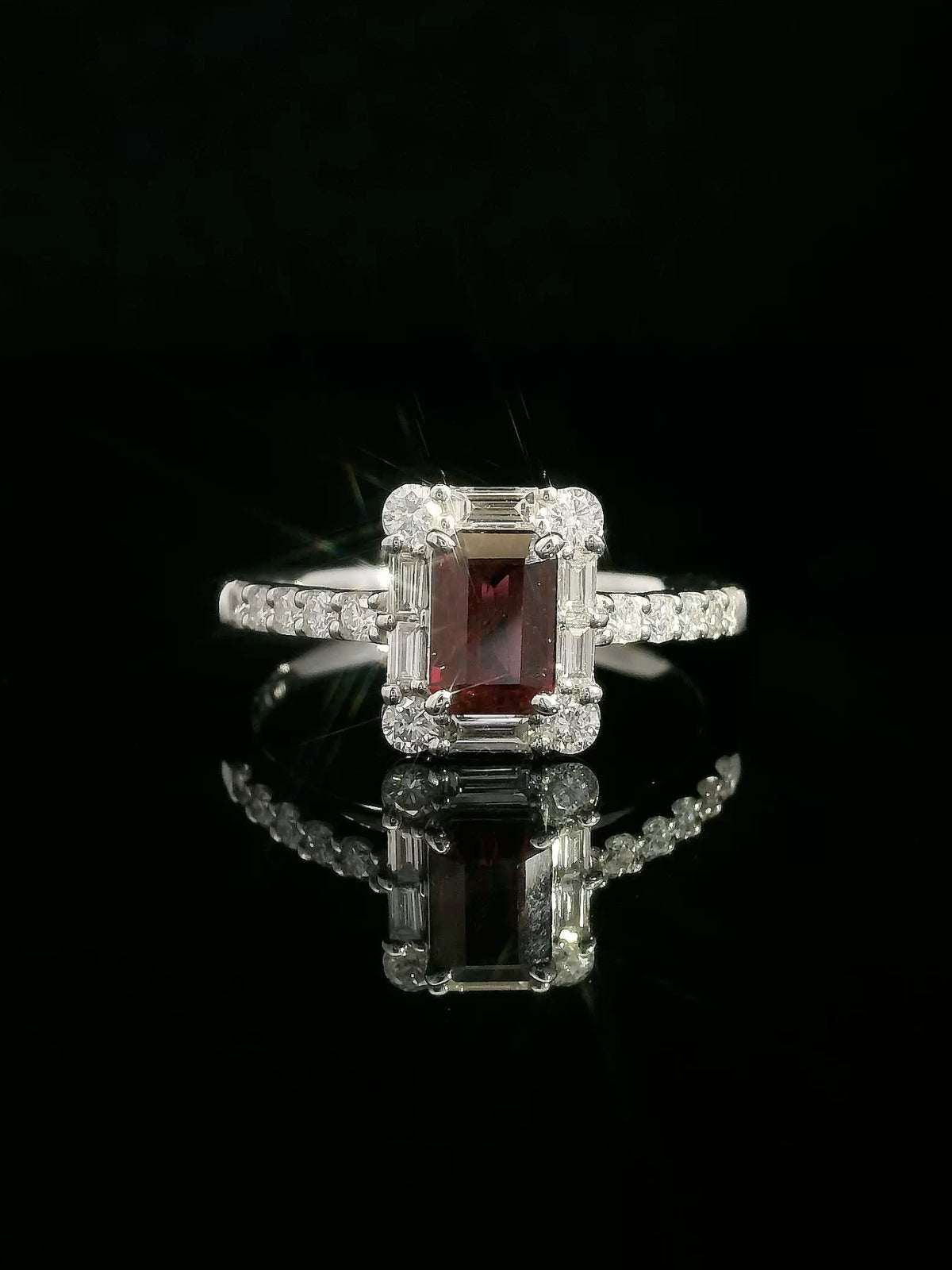 Ruby halo ring   platinum