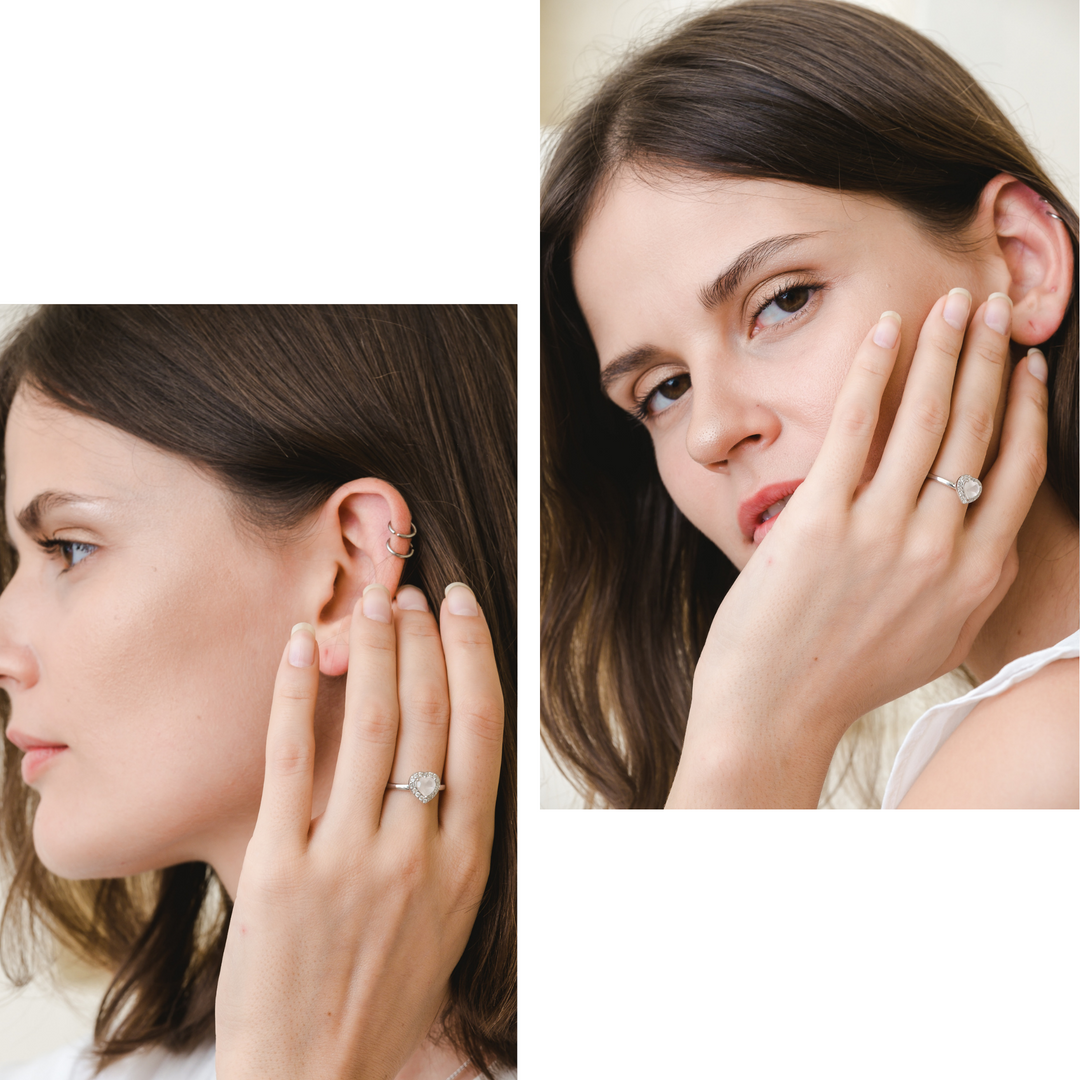 Leanne Ring (Rose Quartz) - Rhodium Plated