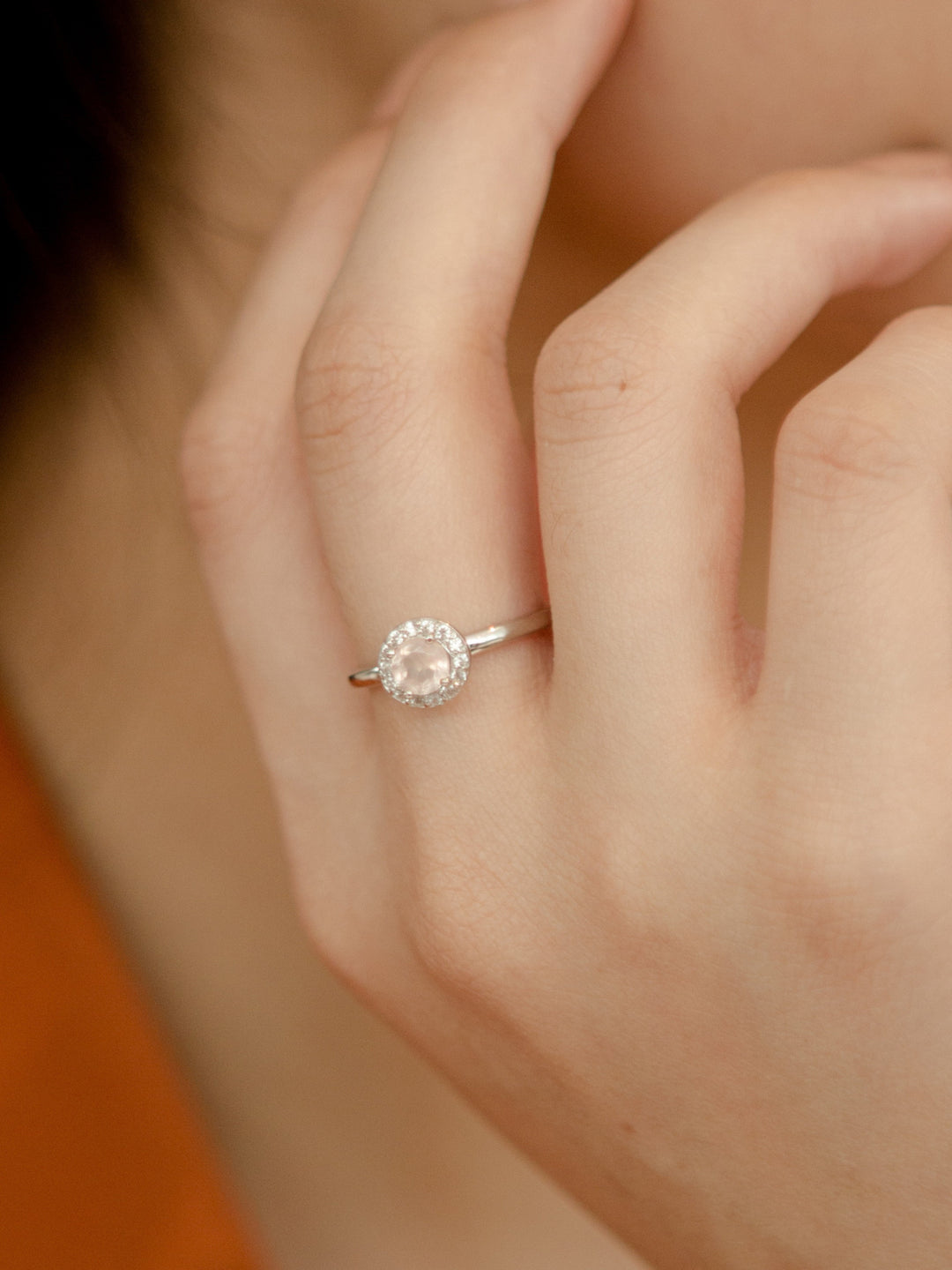 Lydia Ring (Rose Quartz) - Rhodium Plated