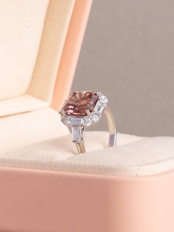 Rosaline Ring - 3.943 CT Tourmaline & Lab Diamond - 18K White Gold
