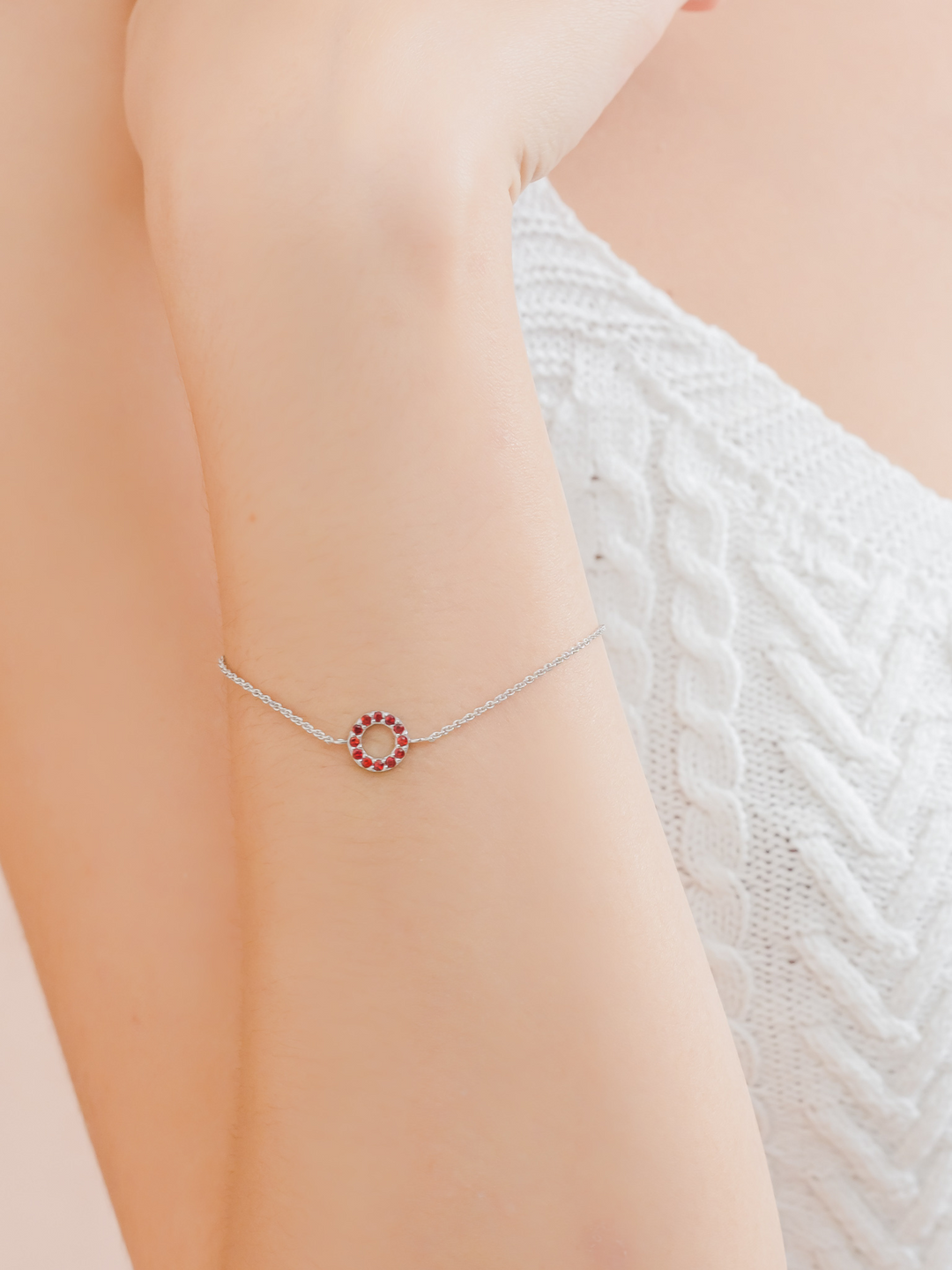 Fiona Bracelet (Garnet) - Rhodium Plated