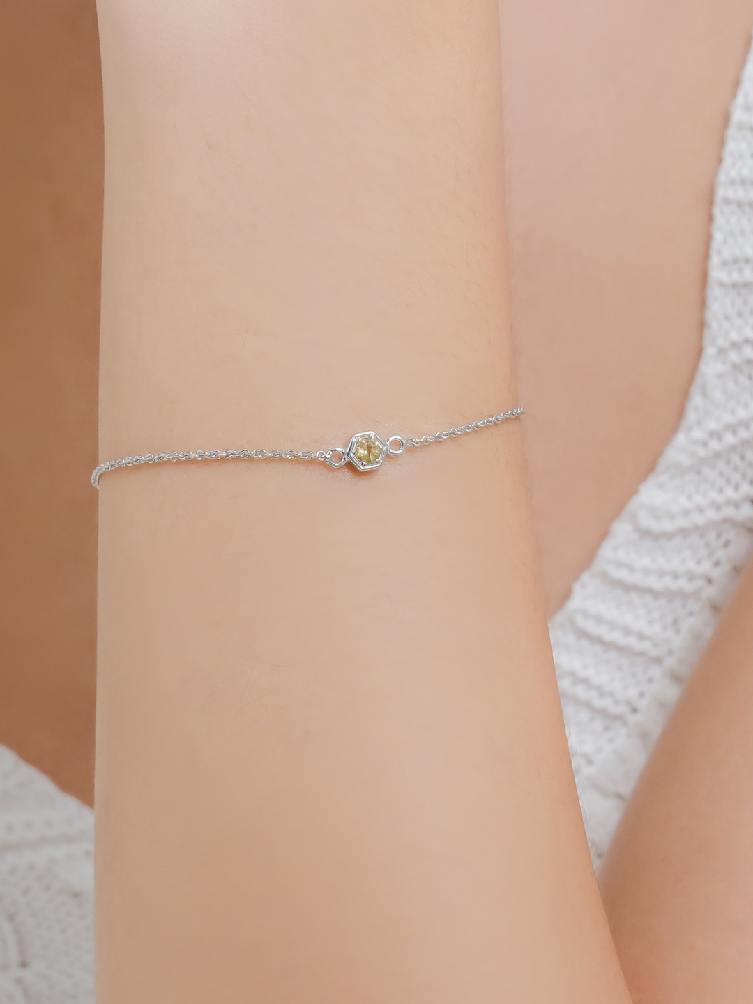 Fleur Bracelet (Citrine) - Rhodium Plated