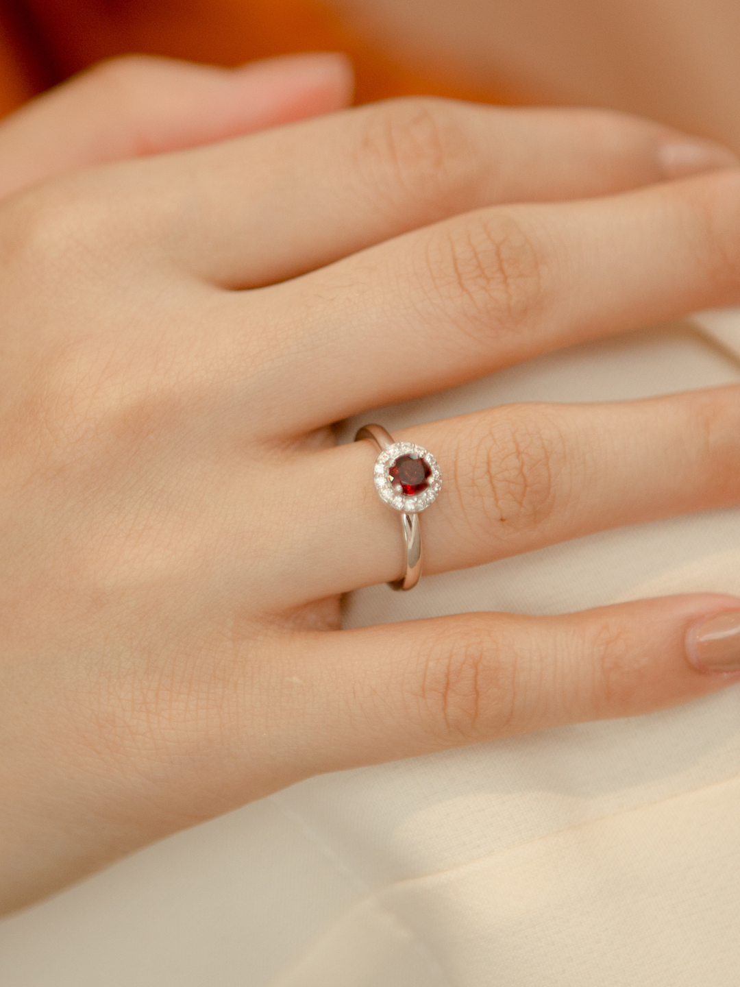 Lydia Ring (Garnet) - Rhodium Plated