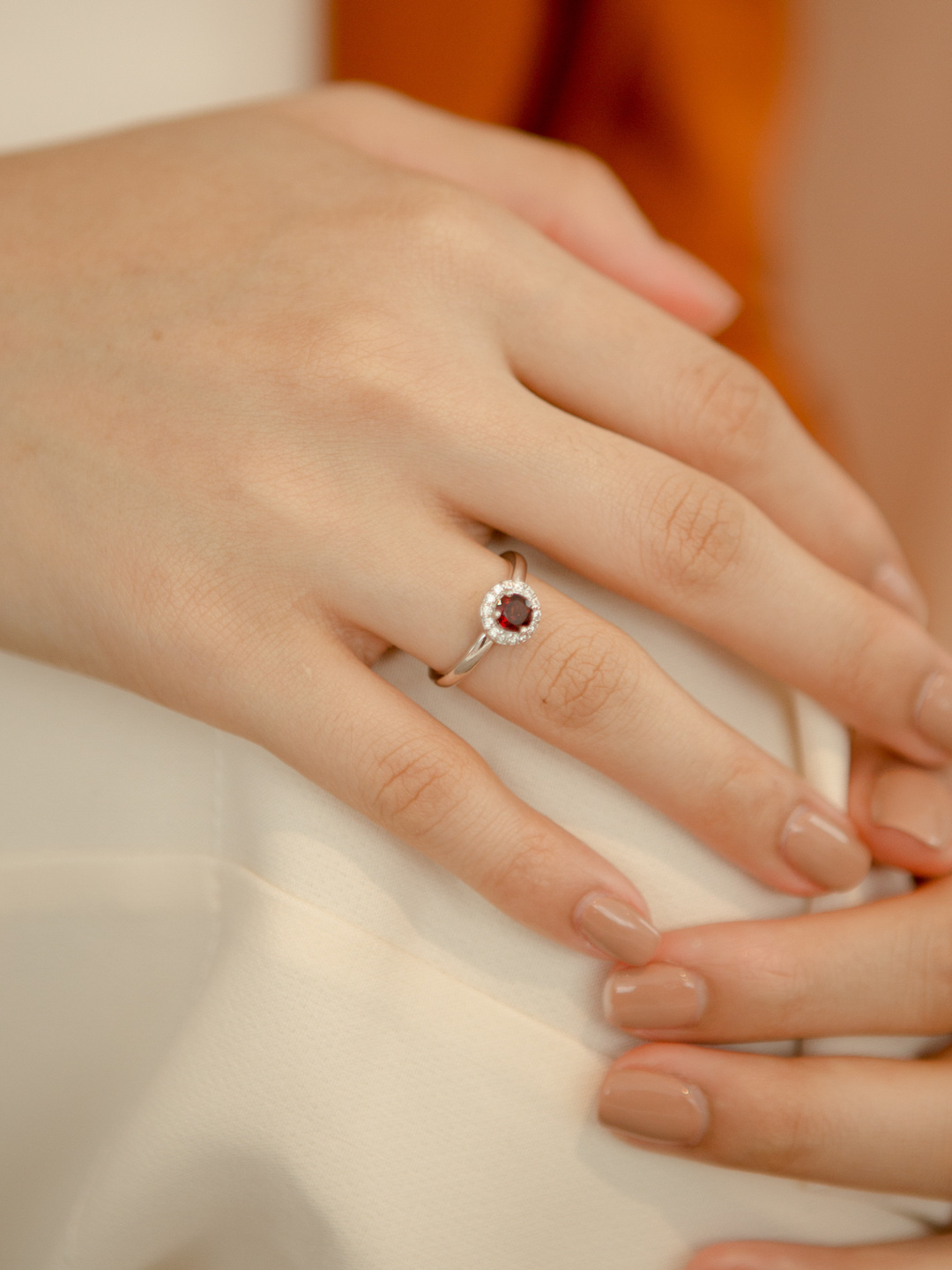 Lydia Ring (Garnet) - Rhodium Plated