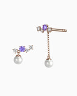 Load image into Gallery viewer, Ashley Earrings (Diamonds, Tanzanite &amp; Pearl) - 10K Rose Gold
