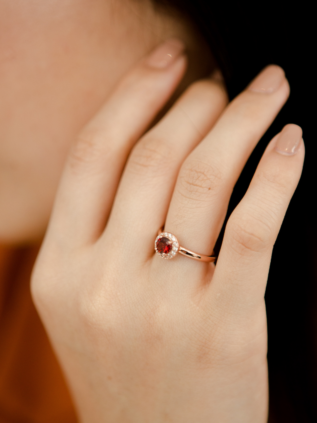 Lydia Ring (Garnet) - Rose Gold Plated