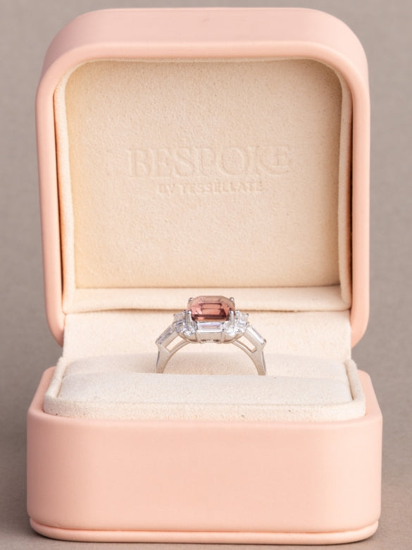 Rosaline Ring - 3.943 CT Tourmaline & Lab Diamond - 18K White Gold
