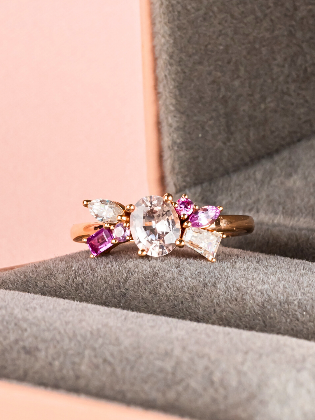 Sera Ring - Morganite & Moissanite - 18K Rose Gold