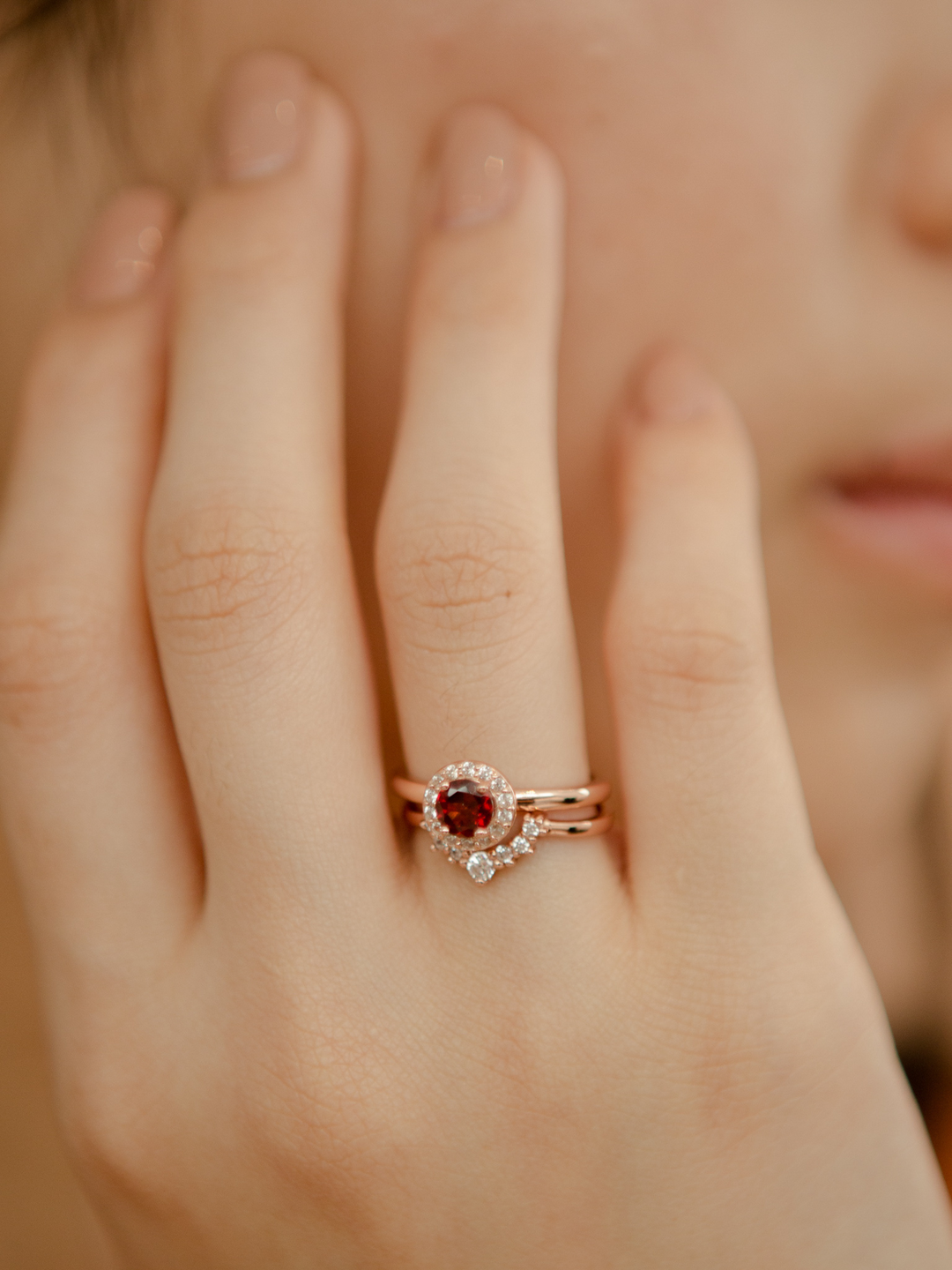 Lydia Ring (Garnet) - Rose Gold Plated