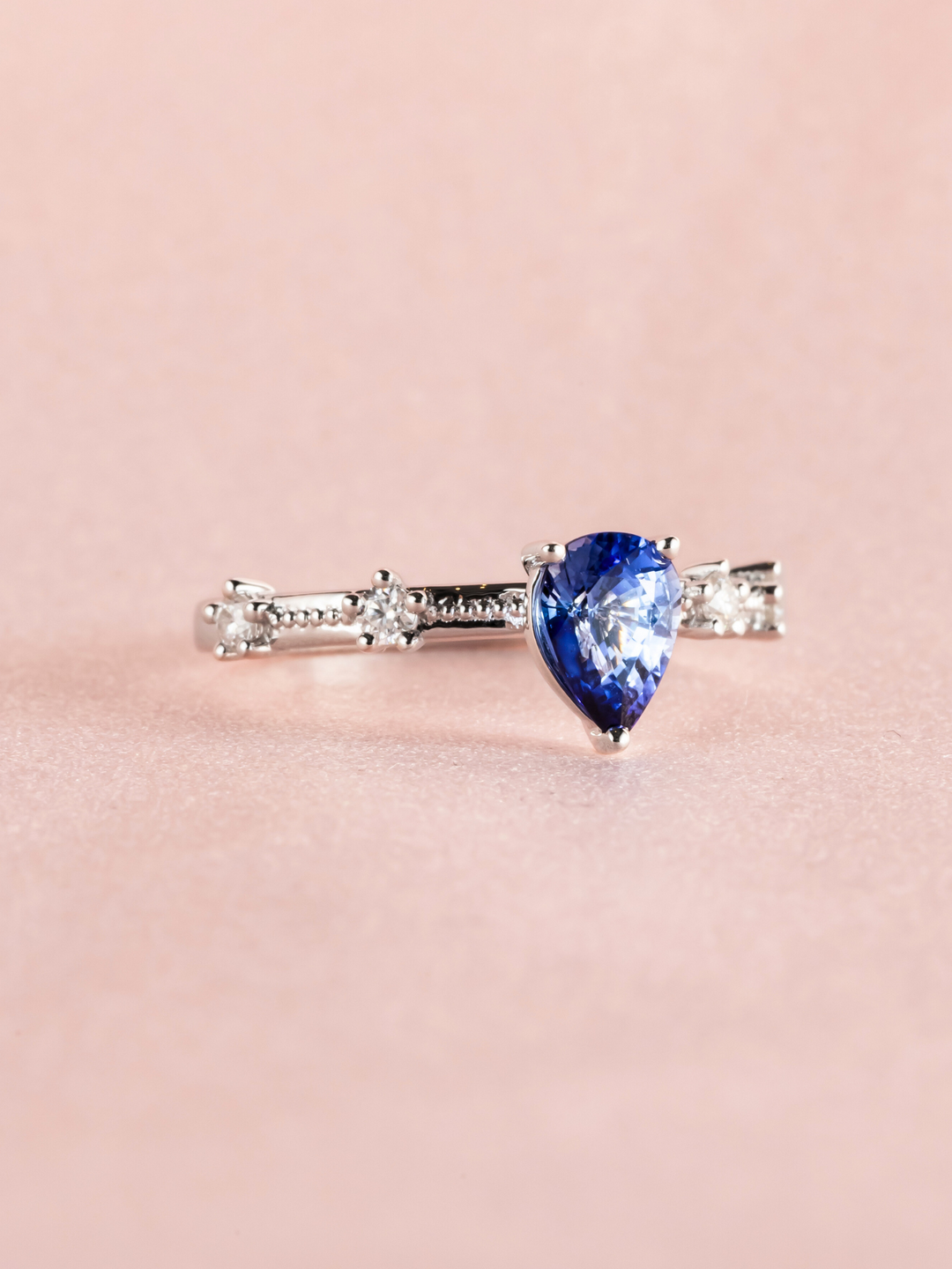 Kara Ring - Blue Sapphire & Moissanite - 18k White Gold