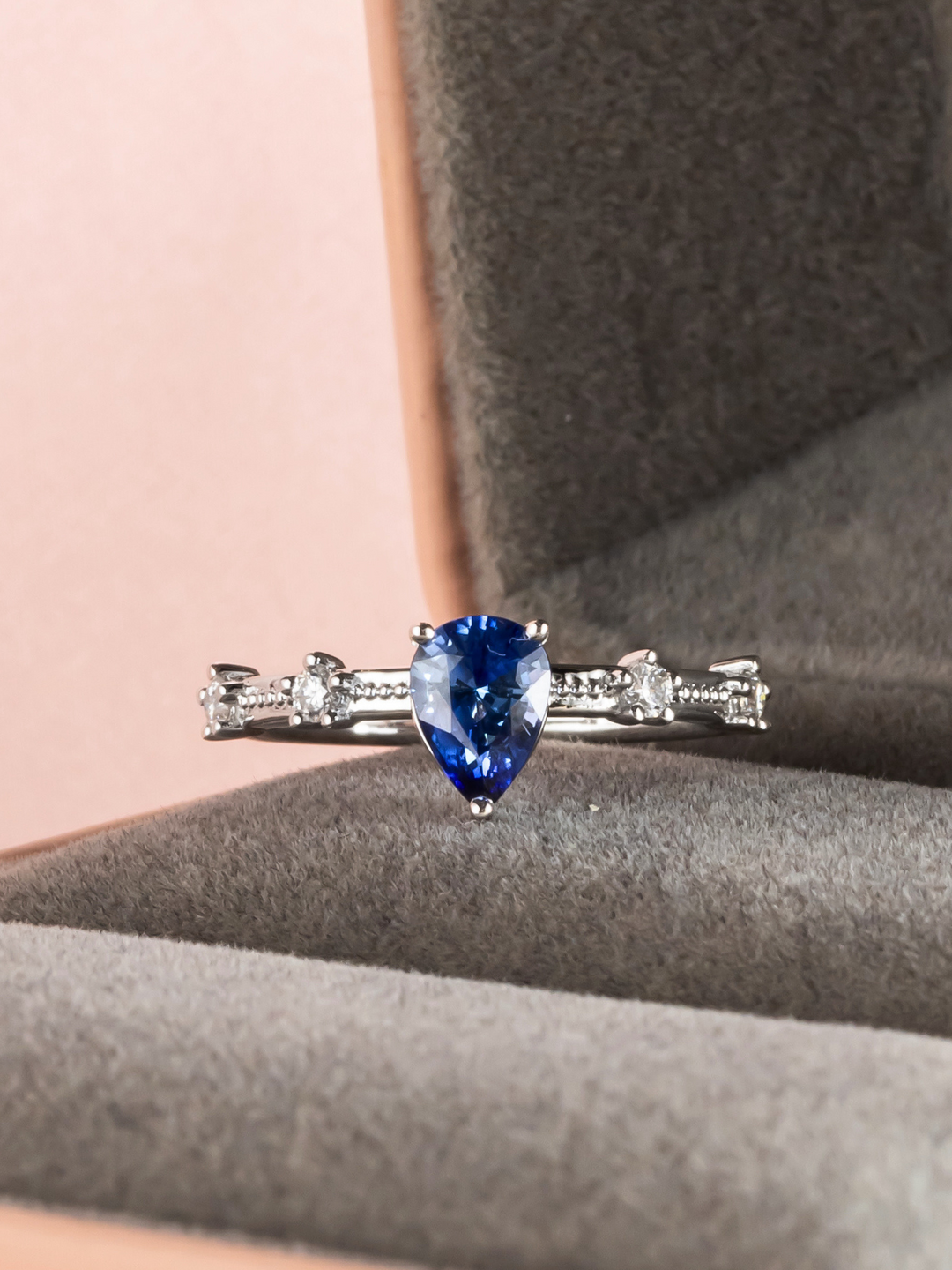 Kara Ring - Blue Sapphire & Moissanite - 18k White Gold