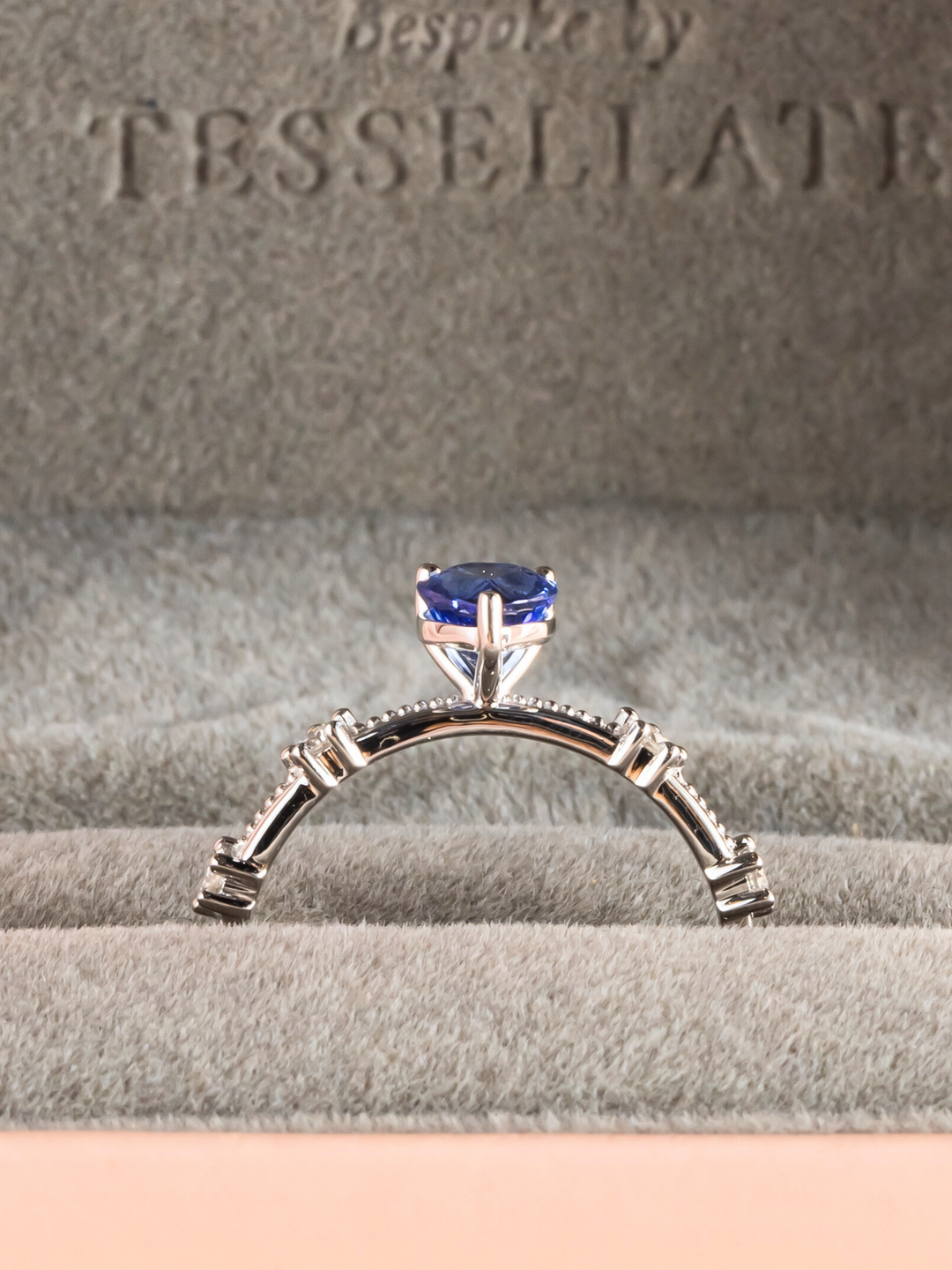 Kara Ring - Blue Sapphire & Moissanite - 18k White Gold