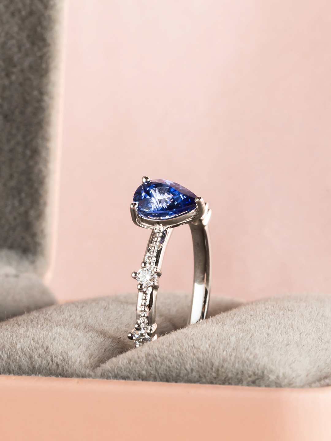 Kara Ring - Blue Sapphire & Moissanite - 18k White Gold