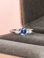 Load image into Gallery viewer, Eden Ring - Blue Sapphire &amp; Moissanite - 18k White Gold
