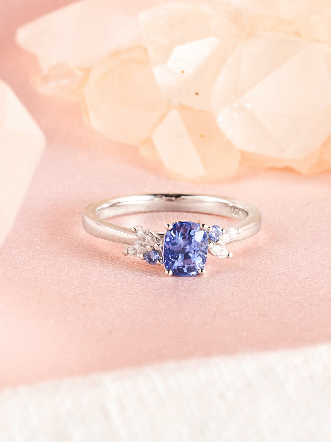 Jestina Ring - Blue Sapphire & Moissanite - 18K White Gold