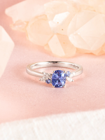Load image into Gallery viewer, Jestina Ring - Blue Sapphire &amp; Moissanite - 18K White Gold
