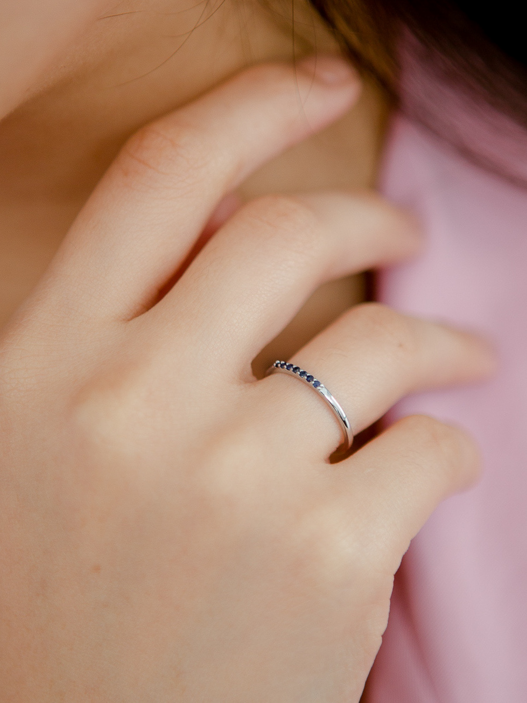 Esther Ring (Blue Sapphire) - Rhodium Plated