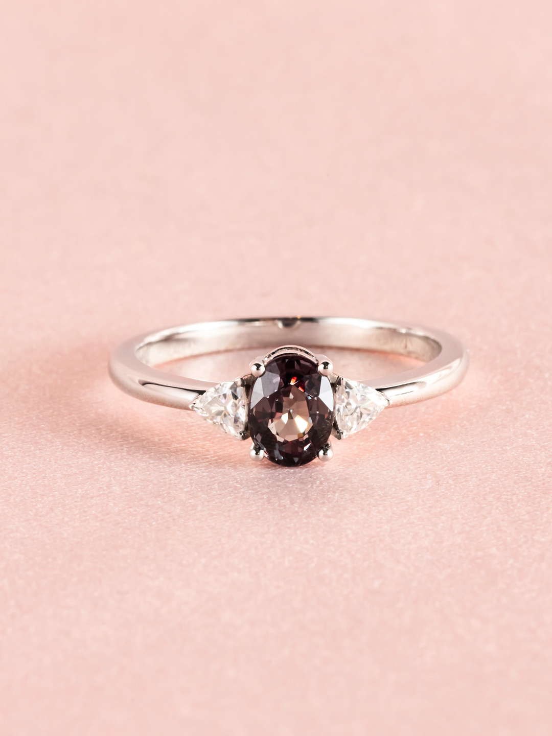 Cassandra Ring - Colour Change Garnet & Moissanite - 18K White Gold