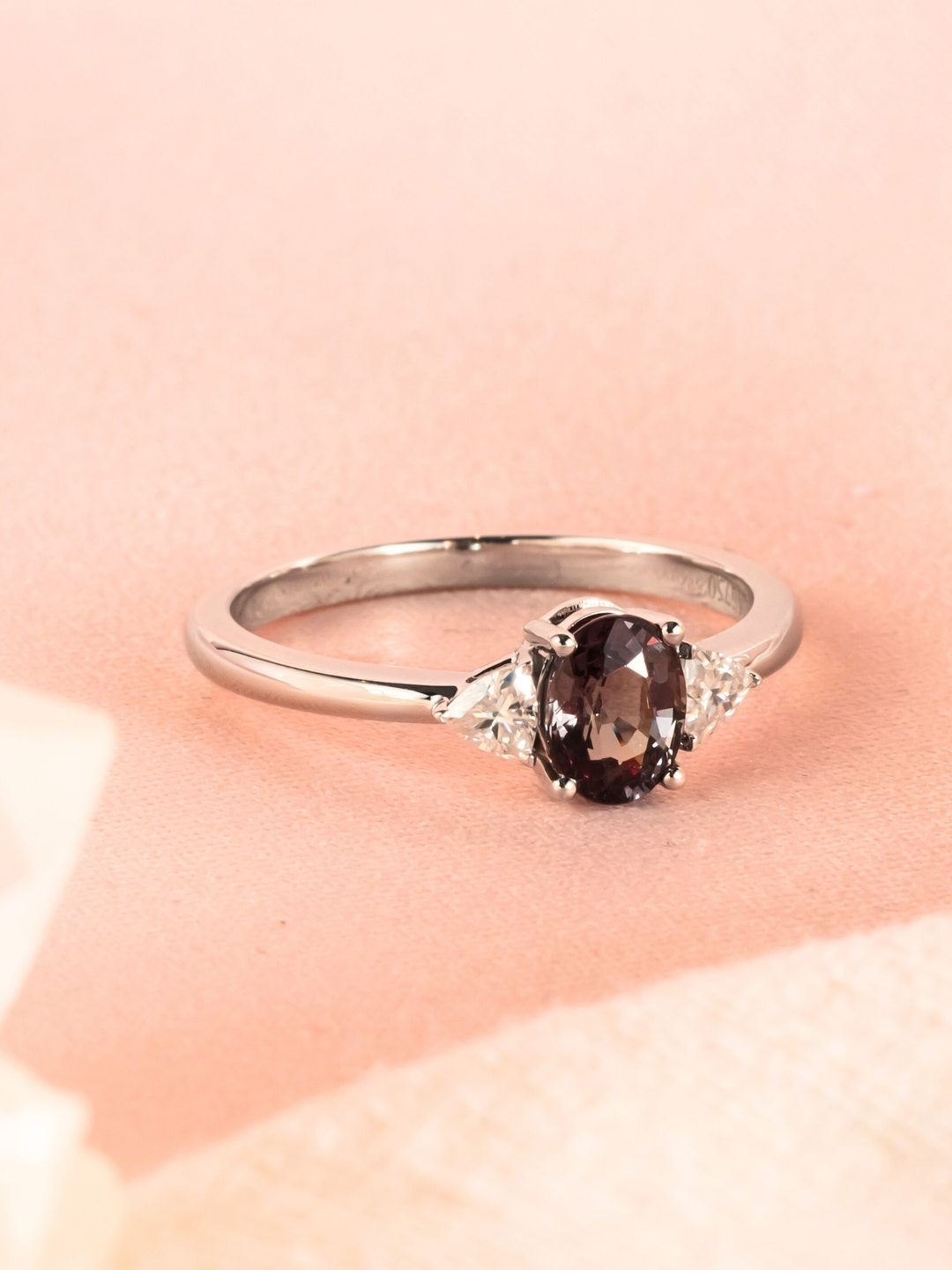 Cassandra Ring - Colour Change Garnet & Moissanite - 18K White Gold