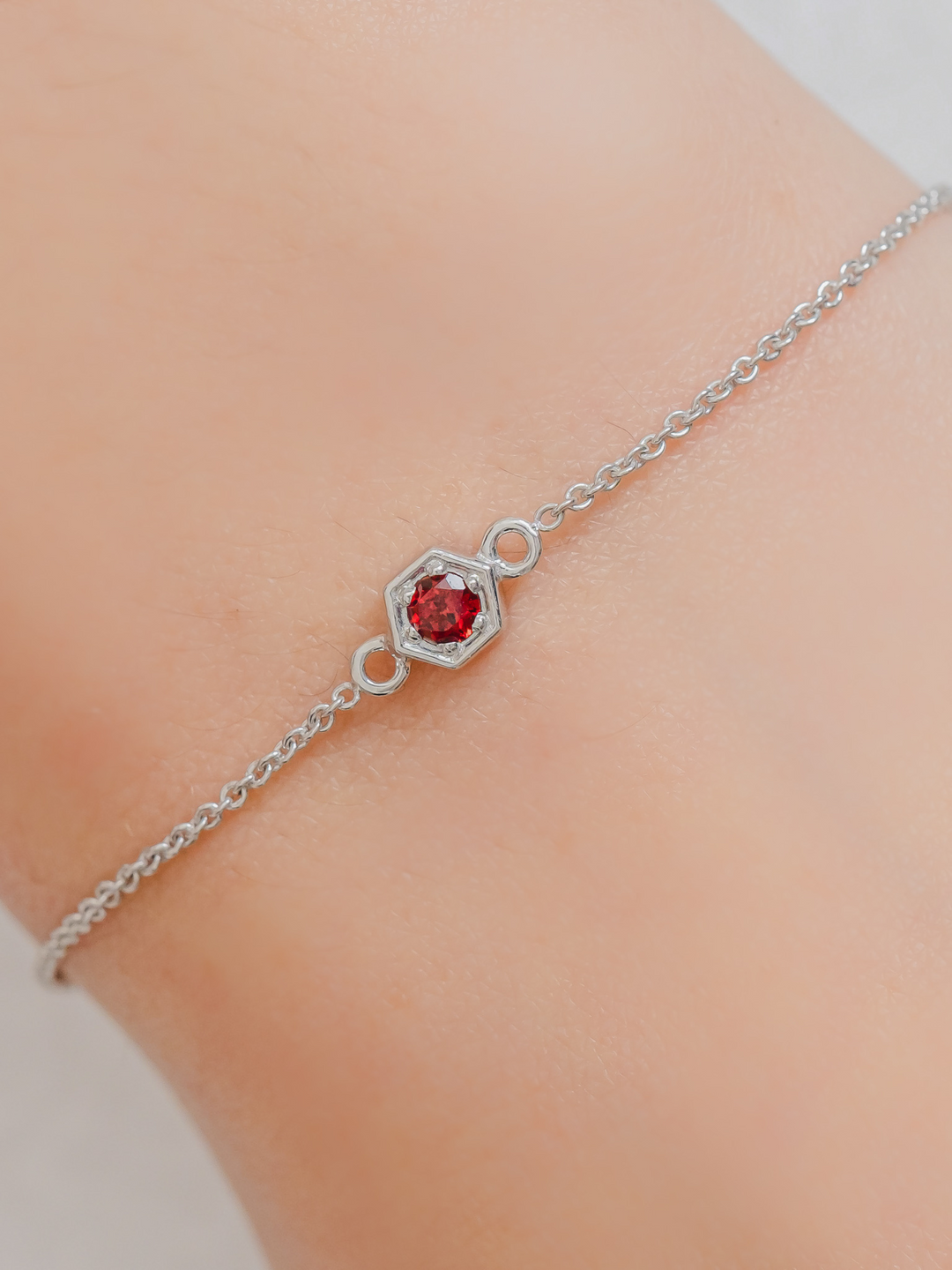 Fleur Bracelet (Garnet) - Rhodium Plated