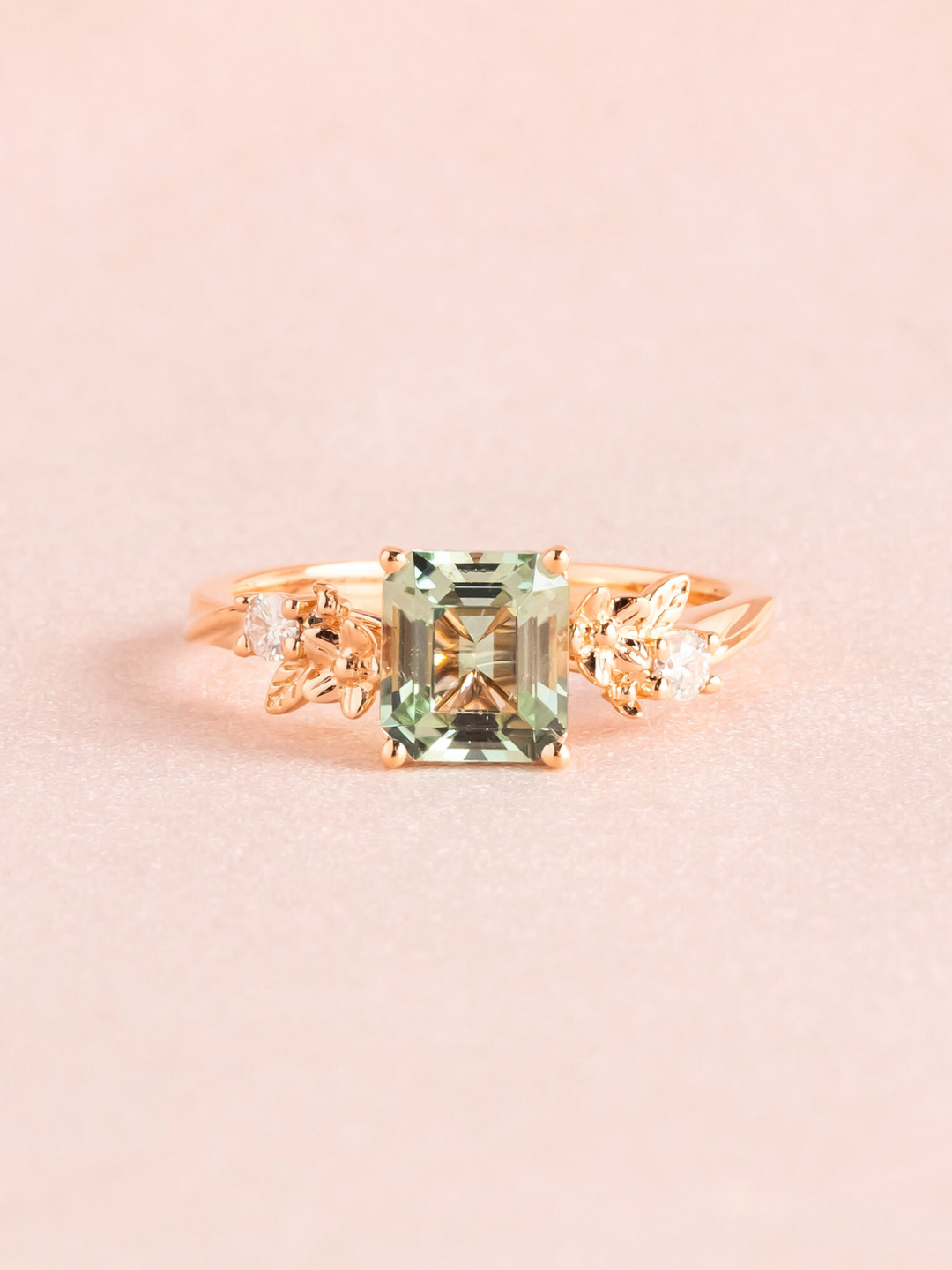 Etheral Ring - Mint Tourmaline & Moissanites - 18K Rose Gold