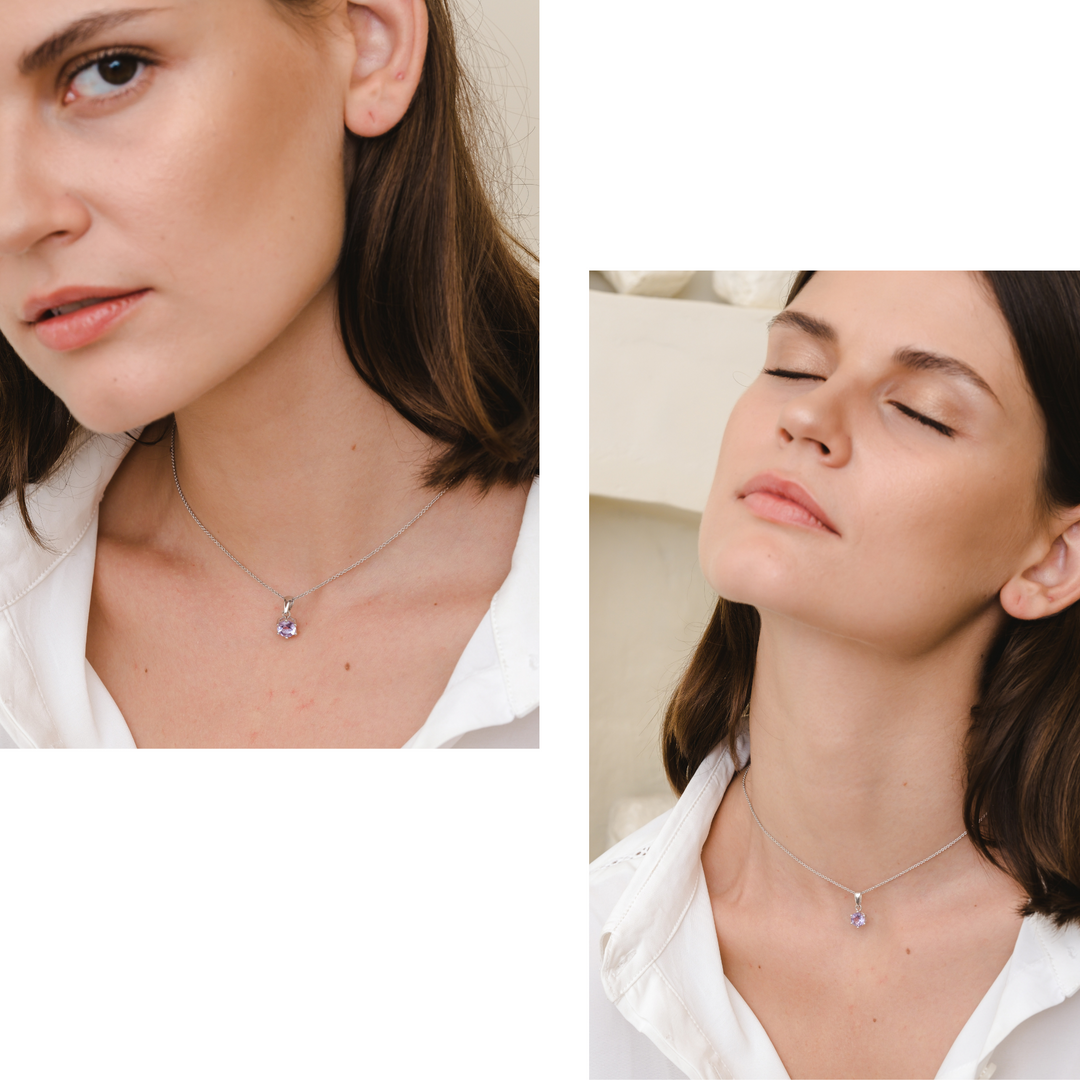 Bianca Necklace (Amethyst) - Rhodium Plated