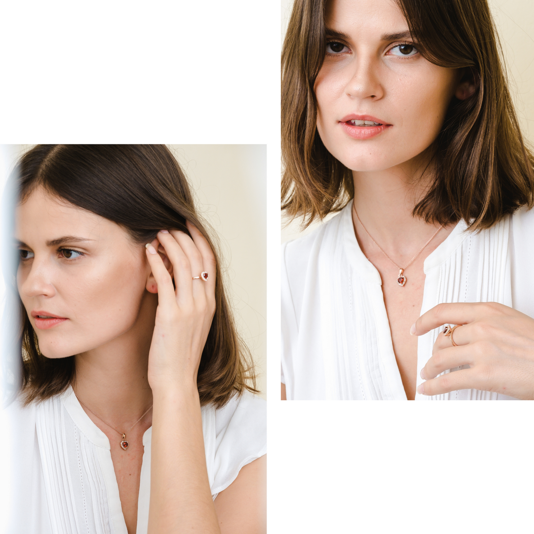 Leanne Necklace (Garnet) - Rose Gold Plated