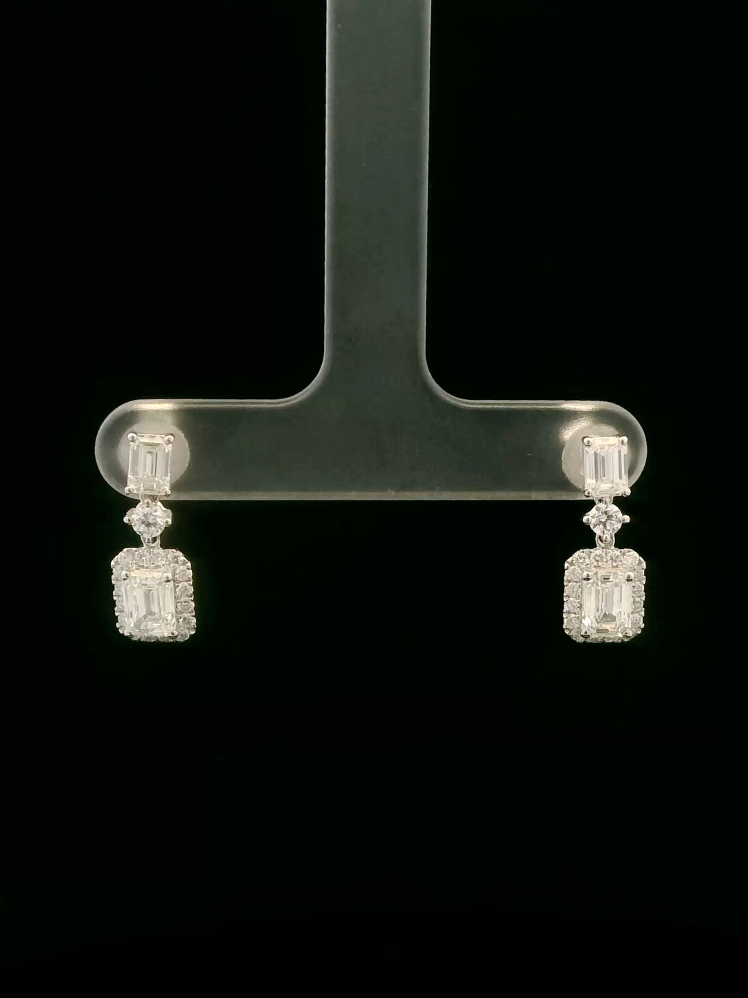 Lab Grown Diamond Earrings - Dangling Design (Emerald Cut)