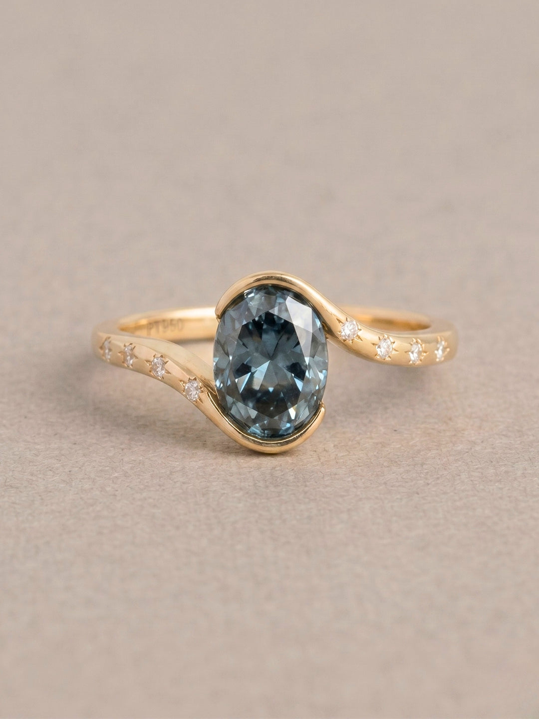 Livia Ring - Teal Moissanite - 14K Yellow Gold