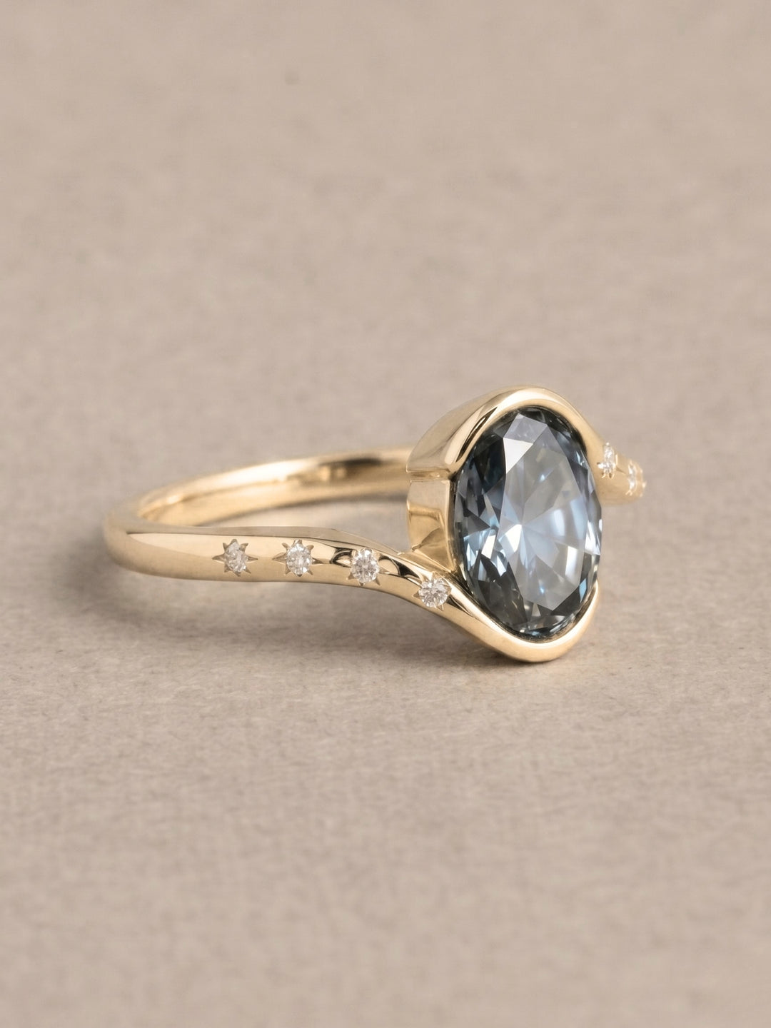 Livia Ring - Teal Moissanite - 14K Yellow Gold
