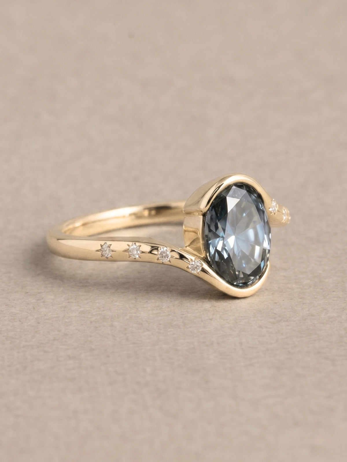 Livia ring   teal moissanite   14k yellow gold