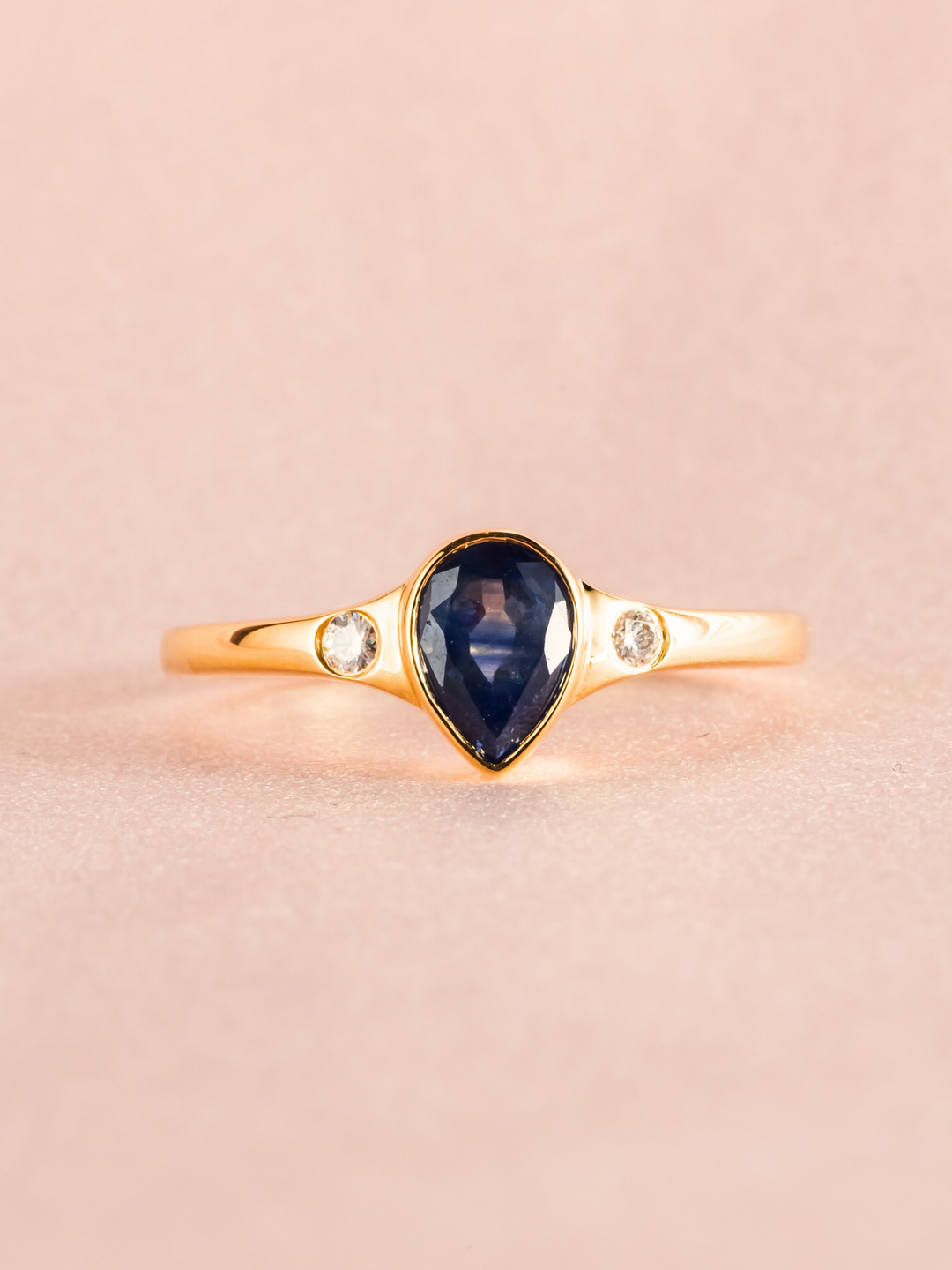 Alicia Ring - Blue Sapphire & Moissanite - 18K Yellow Gold