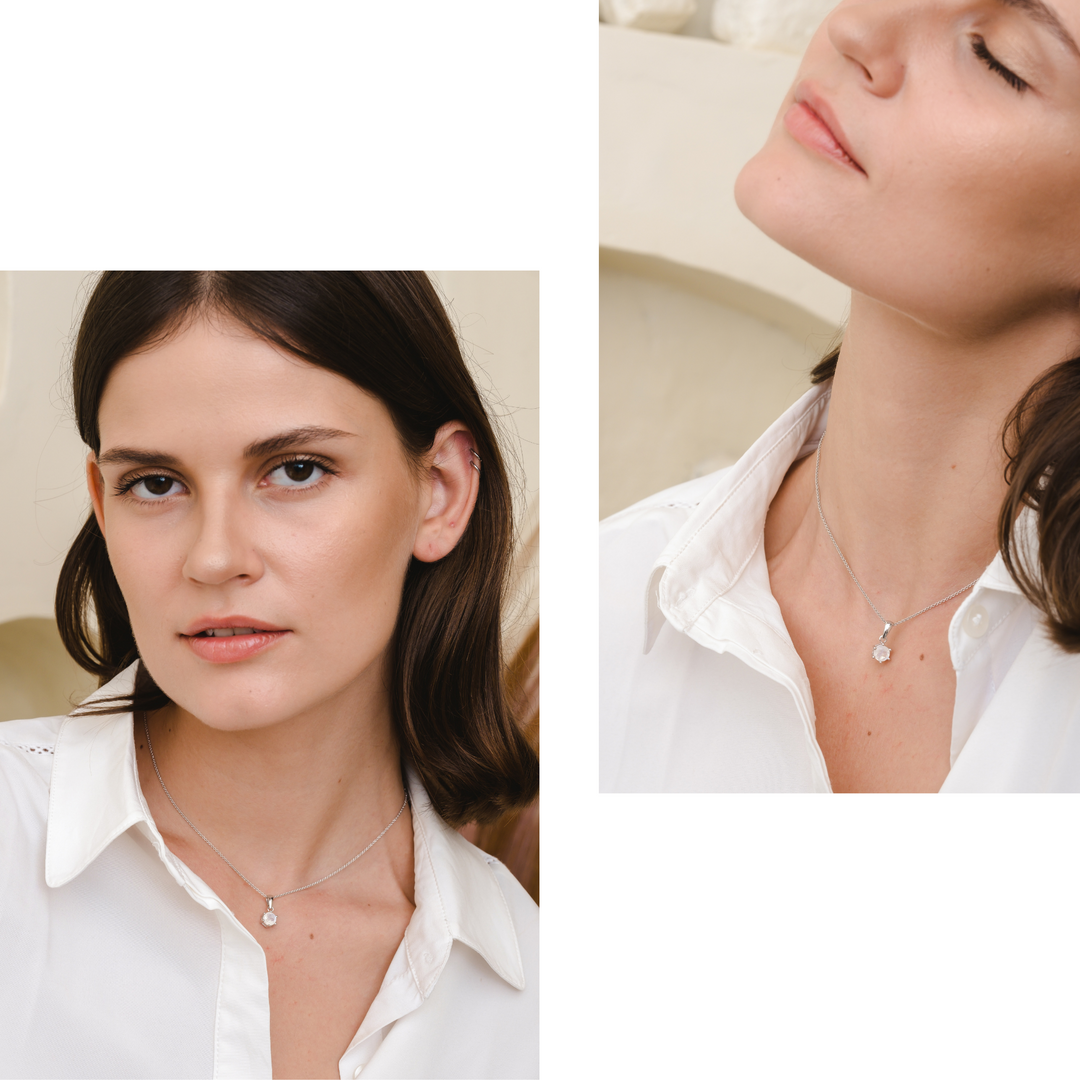 Bianca Necklace (Moonstone) - Rhodium Plated