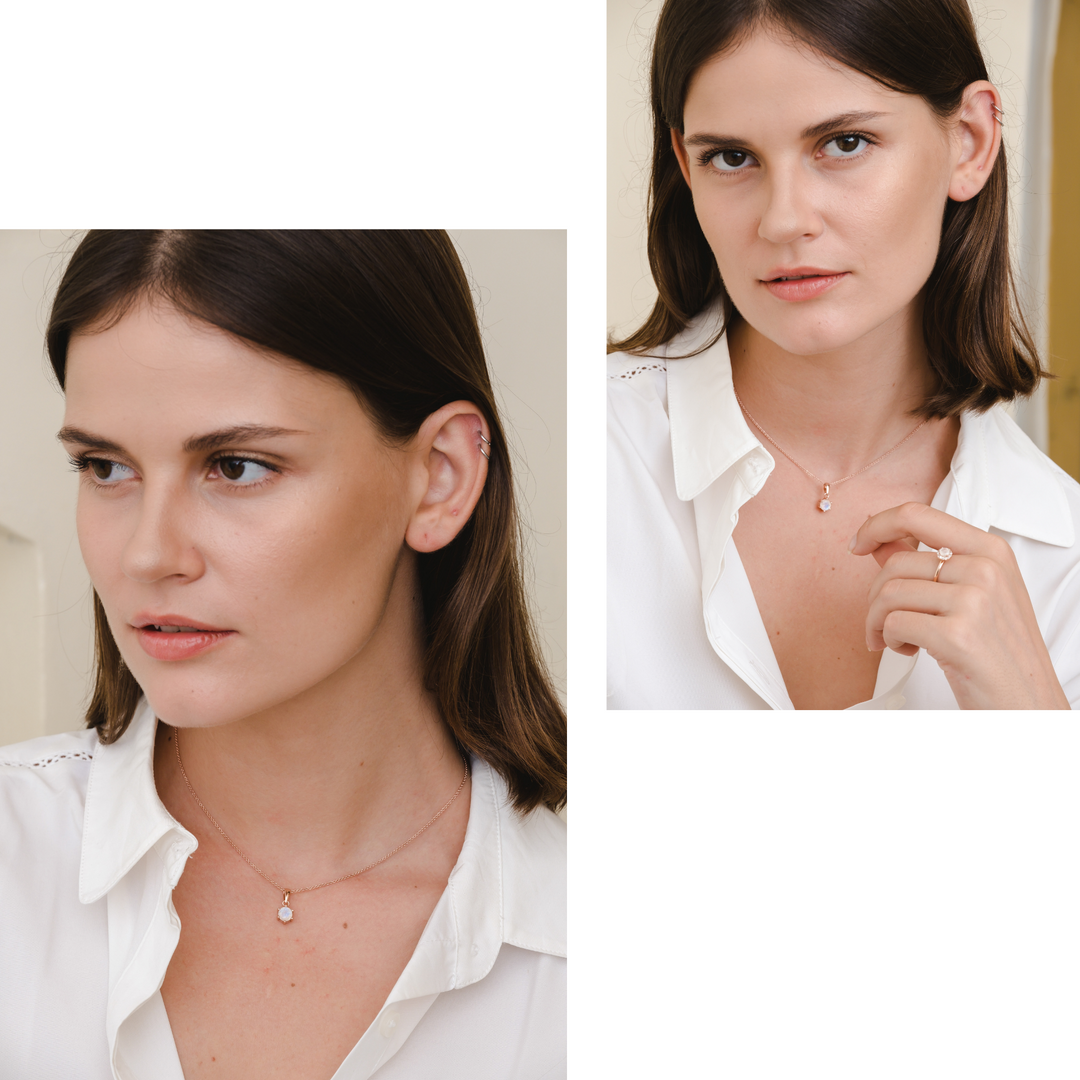 Bianca Necklace (Moonstone) - Rose Gold Plated