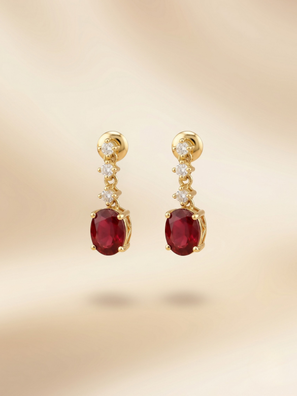 18K Yellow Gold Dangling Ruby (Burma, Pigeon Blood)