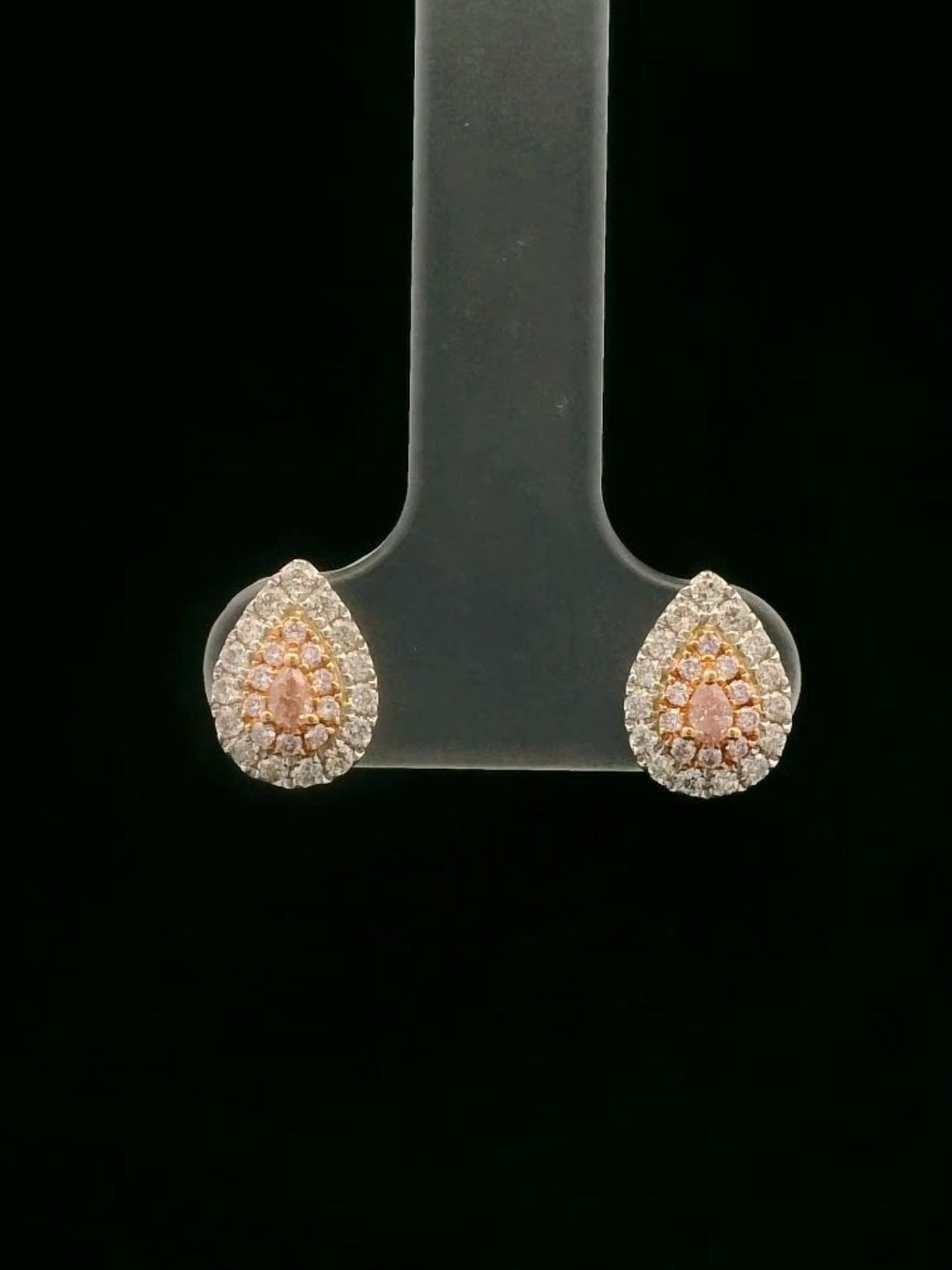 Pink Diamond (Fancy Orangey Pink) Earrings - 18K Rose Gold & Platinum