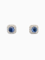 Load image into Gallery viewer, Blue Sapphire Earrings with Halo Design

