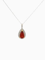 Load image into Gallery viewer, Red Orange Sapphire Necklace with Halo Design
